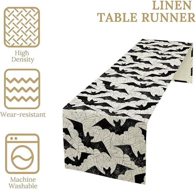 Gothic Table Runner,Bat Spider Web Pattern Table Runner for Home Kitchen Table Dining Garden Farmhouse Wedding Party Decor 13x90 Inch