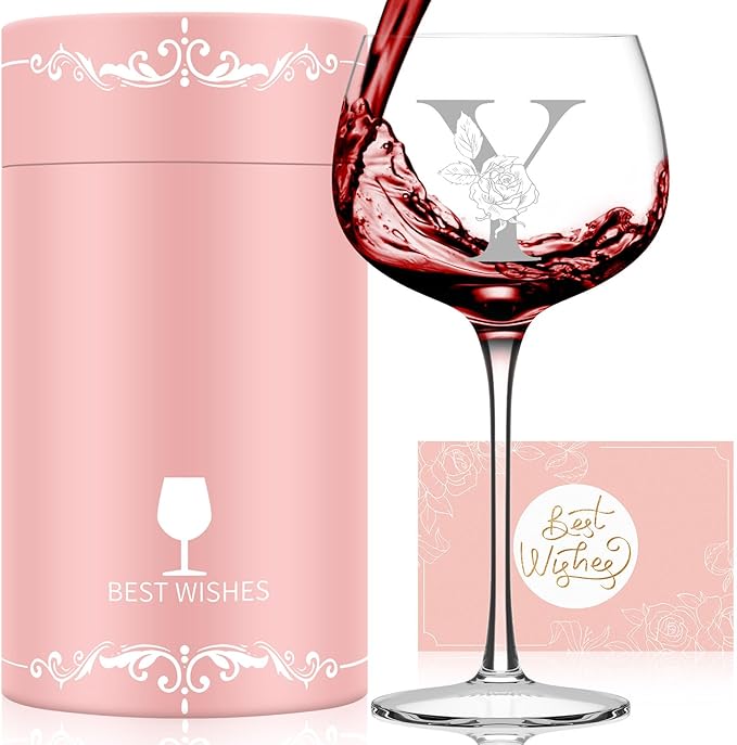 Personalized Gifts for Women, Monogrammed A-Z Wine Glass Customized Gift, Unique Christmas Birthday Gifts for Women Her Mom Friend Sister Wife Daughter Nurse (Y)