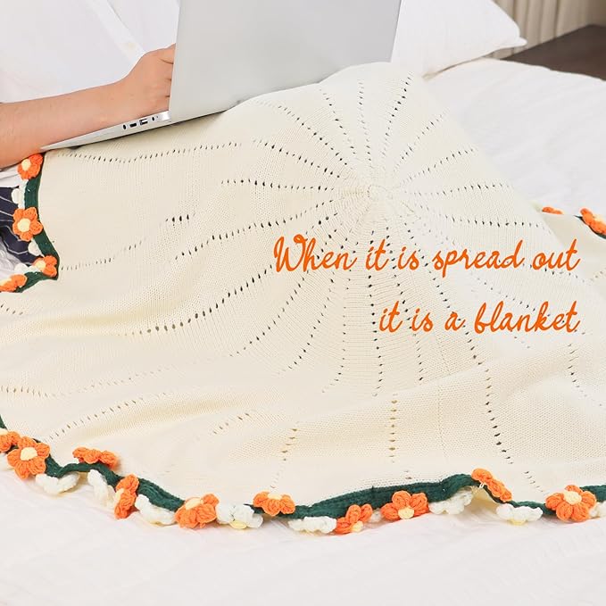 cagulax Daisy Crochet Flowers Bouquet Blanket-Birthday Gifts for Mom-Friend Gifts for Women-Birthday Graduation Gifts for Teen, Sister, Daughter, Friend, Teacher-Knitted Blankets Home Decor 31 Inches