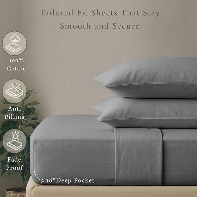 Threadmill - Hotel Luxury Sheets King Size 100% Cotton, 500 Thread Count Deep Pocket, Snug Fit, Soft & Crisp Cooling Hotel-Quality Bedsheets 4 Piece Set (King, Dark Grey)