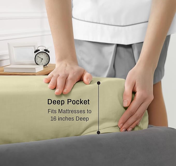 RUVANTI 100% Cotton Sheets Queen Size Set, 4 Pieces, Soft & Breathable Percale Weave Bedding, Deep Pocket 16", Hotel Standard, Crisp Cool Feeling, Durable, Perfect Dyed Bed Sheet, Sage Green