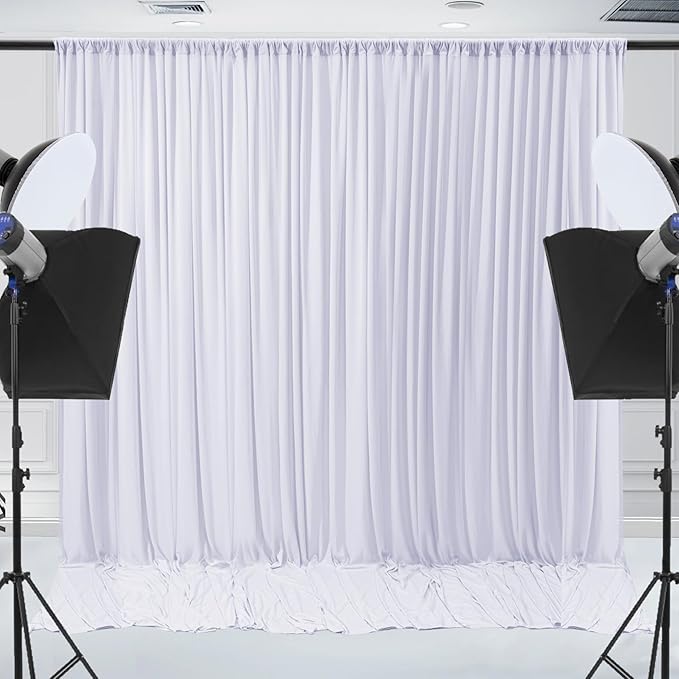 Wrinkle Free White Backdrop Curtain for Parties 20x7ft Soft Fabric Drapes Wedding White Curtain Backdrop for Birthday Party Decorations Background for Photography 5x7ft, 4 Panels
