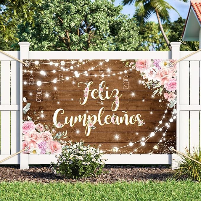 Feliz Cumpleaños Backdrop Pink Floral Retro Mexican Fiesta Happy Birthday Party Decorations Mexico Carnival Birthday Banner Photo Shoot Props 7x5ft