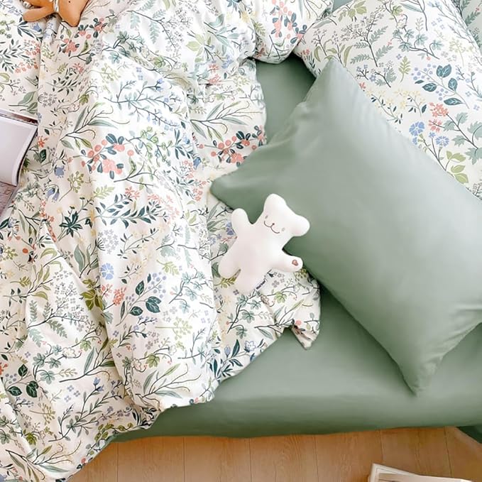 HighBuy Boho Floral Comforter Set Queen with 2 Pillowcases Lightweight 3 Pieces Farmhouse Shabby Chic Floral Bedding Set for Women Girl Farmhouse Flower Bedding Comforter Set All Season