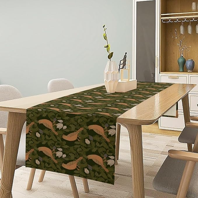 William Morris Table Runner, Vintage Green Botanical Plant Birds Retro Table Runner for Kitchen Dining Cafe Party Holiday Decoration, 13x108 Inch