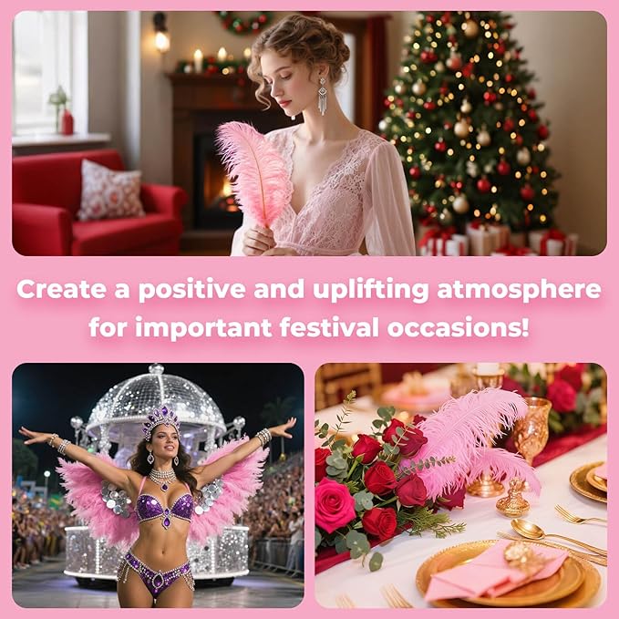 Piokio 10 pcs Pink Ostrich Feathers 14-16 inch(35-40 cm) Bulk for Wedding Party Centerpieces, Gatsby Decorations