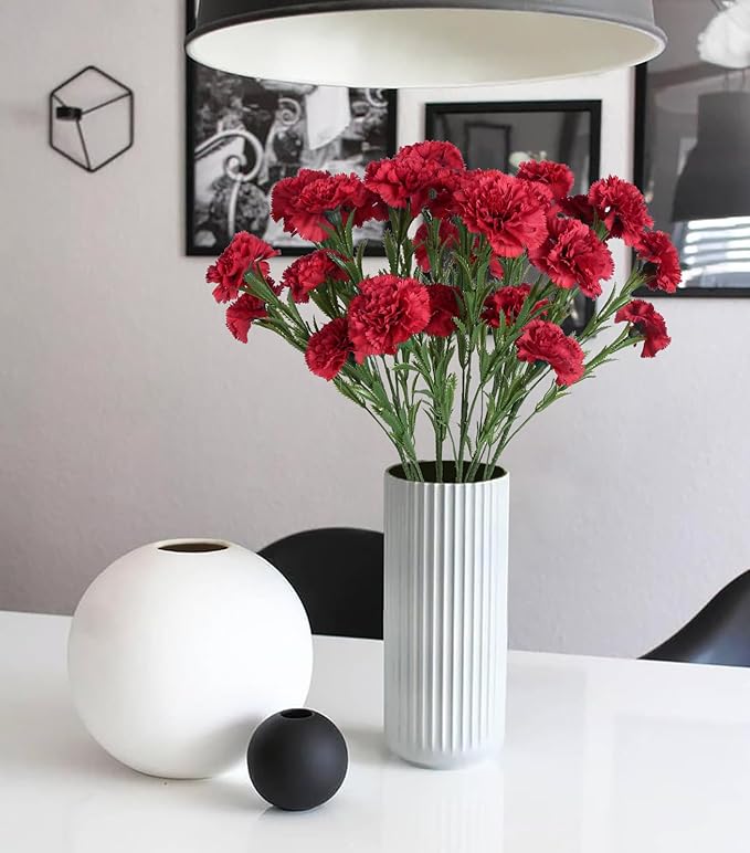 IPOPU Red Carnations Artificial Flowers 30 Heads 27.56in 6PCS Silk Carnations Flowers with Stems for Wedding Home Centerpieces Floral Arrangements(Red)