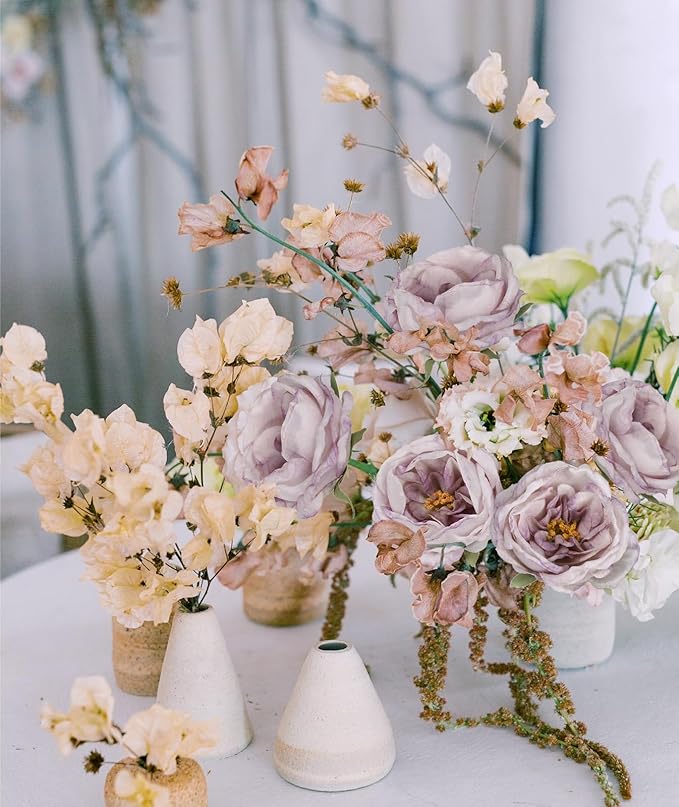 16pcs Peonies Artificial Flowers Head Light Purple Austin Roses Vintage Burnt Flowers Silk Rose Head with Stems for DIY Flower Wedding Bouquets Centerpieces Home Decoration (Light Purple)