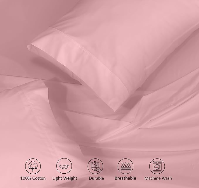 RUVANTI 100% Cotton California King Sheet Sets, 4 Pieces, Soft & Breathable Percale Weave Bedding, Deep Pocket 14", Hotel Standard, Crisp Cool Feel & Durable, Perfect Dyed Sheets, Bridal Rose