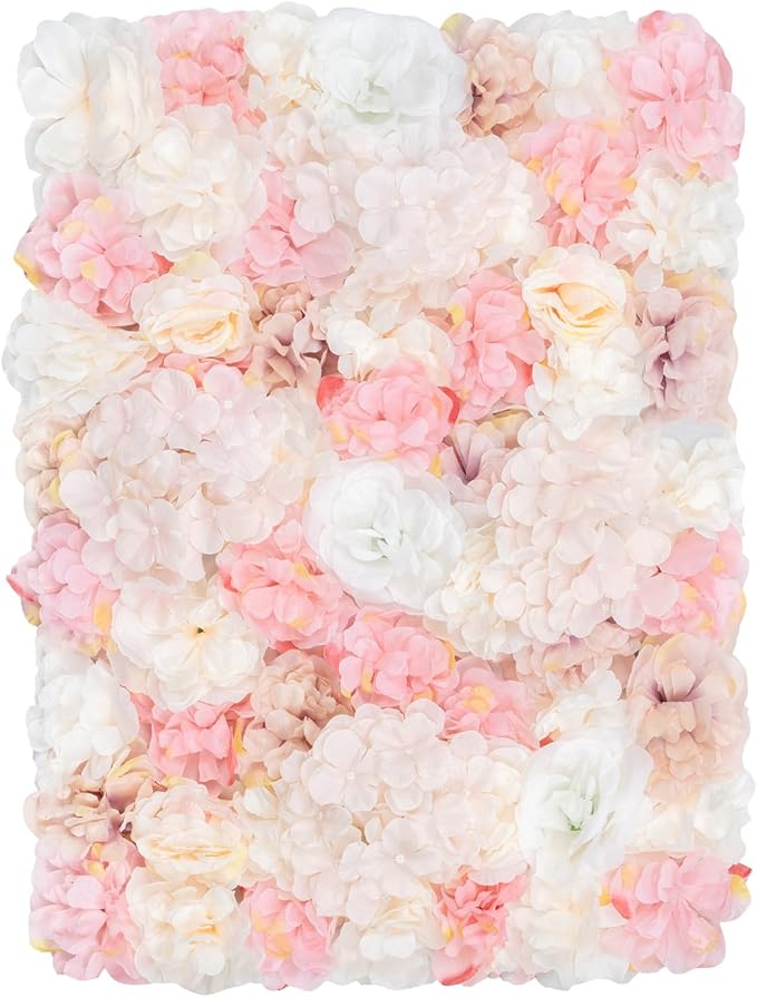 12 PCS Flower Wall Panels, 3D Rose Hydrangea Floral Wall Background Silk Flowers Panel Decoration, 23.6x15.7inch Artificial Flower Backdrop for Wedding, Party, Anniversary