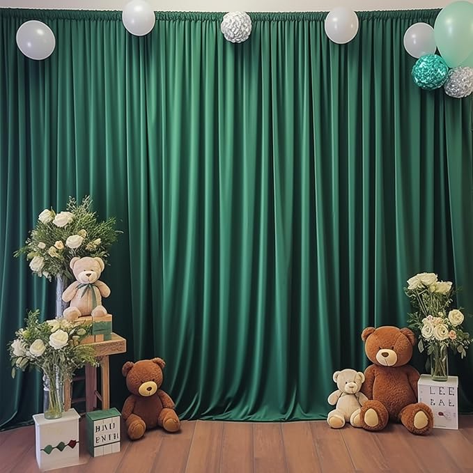 Hunter Green Backdrop Curtain-Wrinkle-Free Polyester Fabric Green Photography Curtains for Wedding Party Photo Background Decorations- 32 X10FT (Hunter Green)