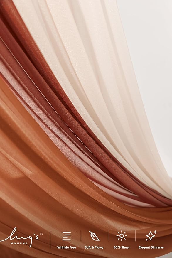 Ling's Moment Wedding Arch Draping Fabric - 20Ft Fall Wedding Arch Chiffon Fabric, Sheer Hanging Drapes Arrangement for Ceremony Backdrop Outdoors Party Swag Home Decor (Coral Peach & Terracotta)