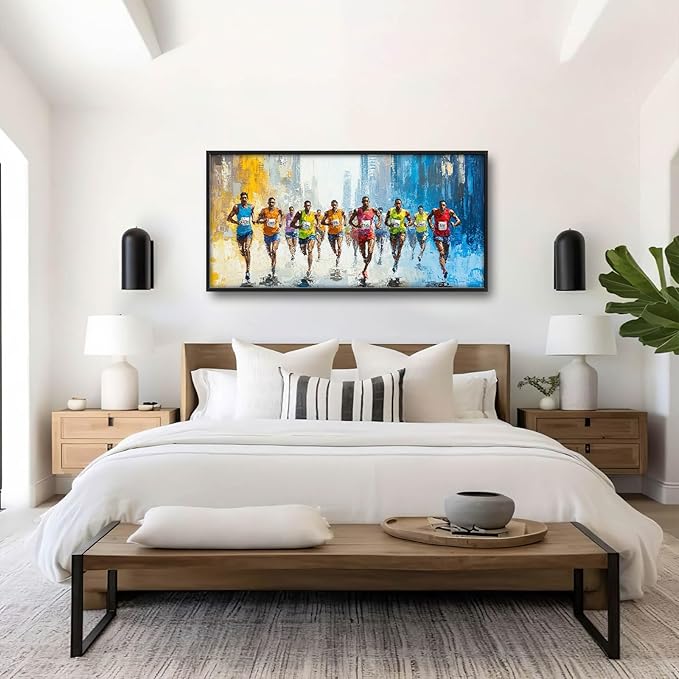 Marathon Runner Large Wall Art Sport Pictures Wall Decor Athlete Canvas Running Print Painting Modern Artwork Home Decoration for Living Room Bathroom Bedroom Office Framed 60"x30"