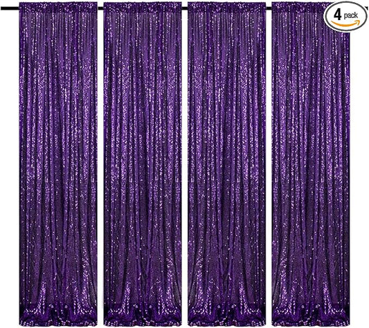 Purple Sequin Backdrop Curtains 2FTx8FT 4 Panels Purple Sequin Curtains for Parties Glitter Backdrop Photo Background for Wedding Baby Shower
