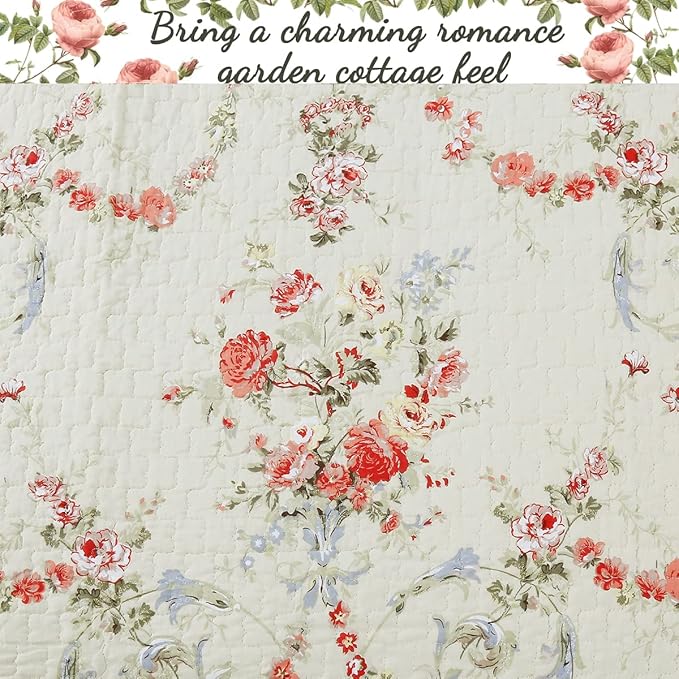 Cozy Line Home Fashions Khaki Cream Yellow Floral Blooming 100% Cotton Reversible Quilt Bedding Set Coverlet Bedspread (Rose Romance, Twin - 2 Piece)