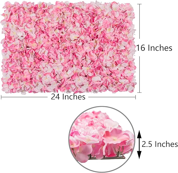 Flower Wall Panel Set, U'Artliens Artificial Wall Flower Backdrop 24x16 Inch 3D Silk Hydrangea Rose Floral Panel for Photo Background Home Party Wedding Backdrop Decoration(12pcs,Pink)