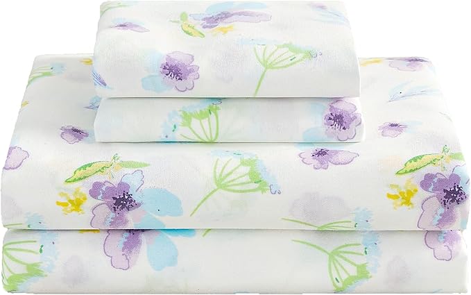 Softan Floral Full Sheet Set Blue Purple Flower Printed Bed Sheets, Soft Microfiber Patterned Fitted Sheets Full with 15" Deep Pocket & Non-Slip Straps, Summer Cooling Sheets & Pillowcase Set
