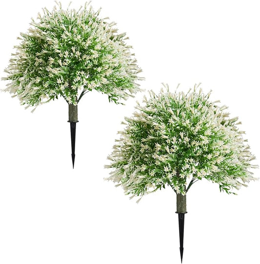Artificial Campanula with White Bellflower Garden Accents, Set of 2, 22 Inches with Metal Stands, Faux Ornamental Grass Decor for Outdoor Lawn & Patio