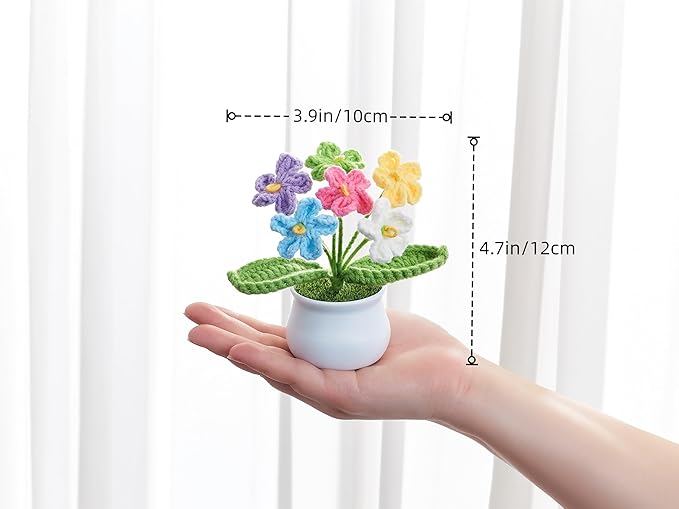 Crochet Flowers Handmade Knitted Potted Flower Gifts, Christmas Birthday for Women Coworkers Girlfriend Teacher, Cute Desk Home Room Office Decor Accessories