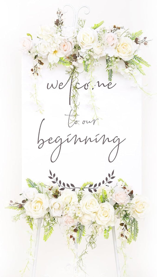 Pack of 2 Wedding Arch Decorations Artificial Hanging Flowers Floral Swag for Wedding Welcome Sign Backdrop Balloon Arch Home Party Bridal Ceremony Reusable(White Rattan)