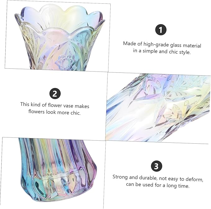 Colorful Thickened Glass Flower Vase Rainbow Hydroponics Plant Container Decorative Home Office Living Table Arrangement Holder