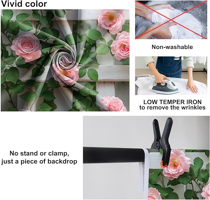Baocicco 8x6.5ft Flowers Fence Backdrop Photography Pink Rose Green Leaves White Spring Floral Farmhouse Background for Bridal Shower Wedding Birthday Party Backdrops Decoration Photo Props Photoshoot