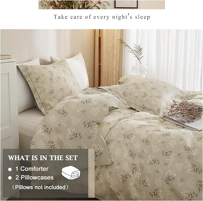 VM VOUGEMARKET Vintage Floral Comforter Set Twin XL Daisy Flower Botanical Bedding Comforter for Teen Girls Women All Season Beige Comforter Set