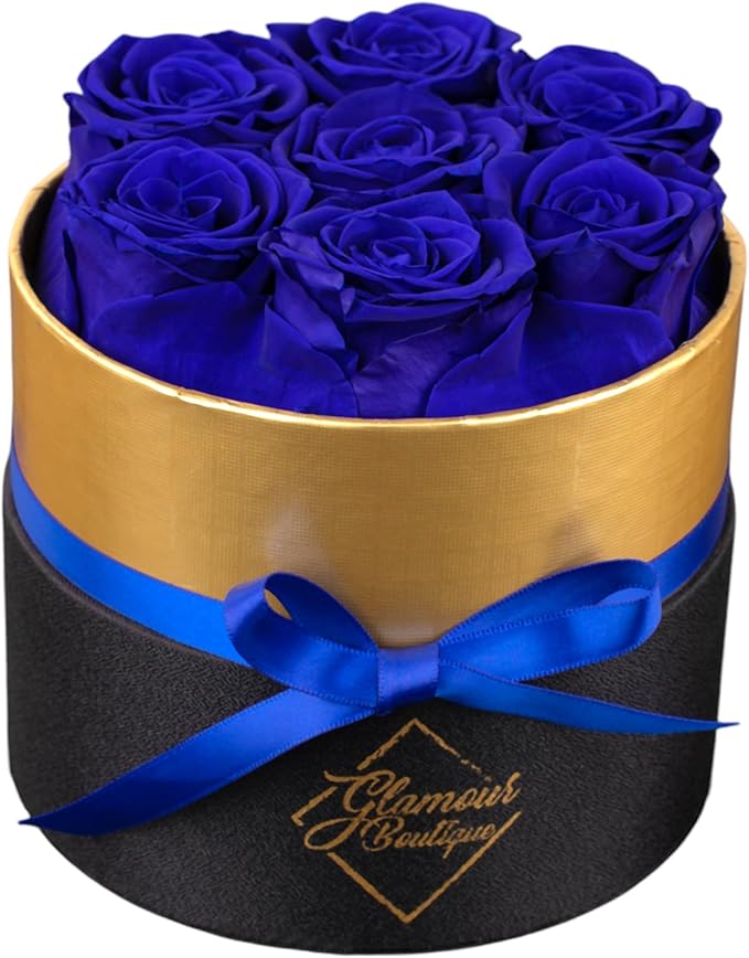 GLAMOUR BOUTIQUE Eternal Preserved Roses in a Box - Flowers Forever, Rose Forever in a Box for Wife, Birthday Gifts for Her, 7 Roses, Blue