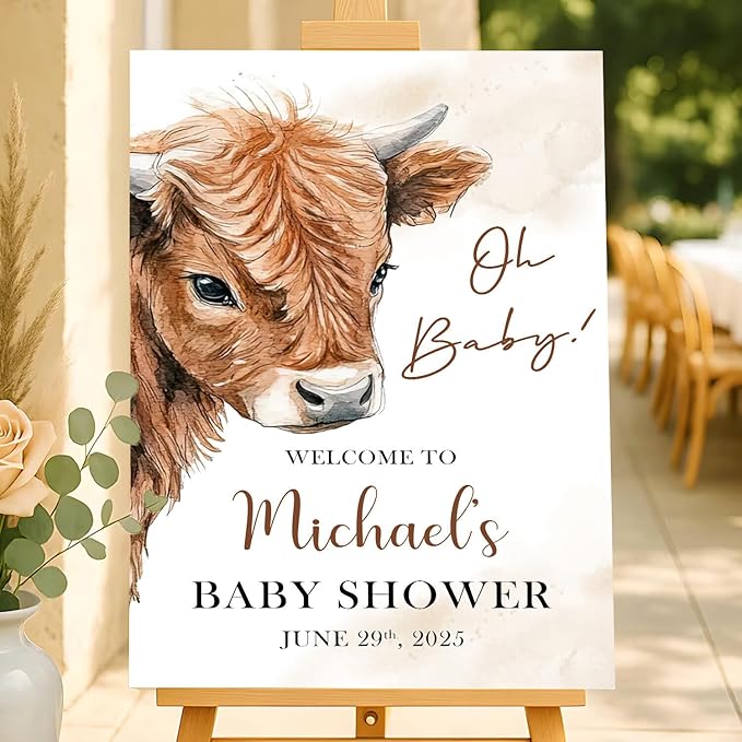 Personalized Baby Shower Welcome Sign Outdoor, Cow Boy Baby Shower Party Decorations Theme, Oh Baby's Sign Deccoration For Boy, Gendal Reveal Welcome Sign