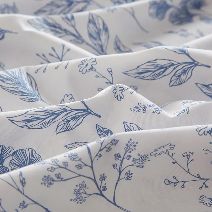 Queen Comforter Set White Blue Floral Bedding Comforter Set Queen Vintage Style Garden Floral Comforter Set for Girls Botanical Flower Comforter Set for All Seasons 1 Boho Comforter with 2 Pillowcases