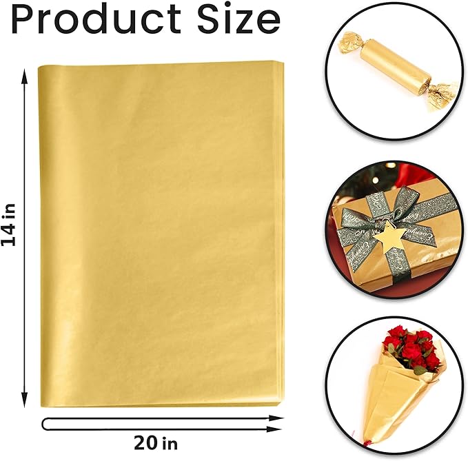 SANZIX 120 Sheets Metallic Gold Tissue Paper for Gift Bags 14" x 20" - Gift Wrapping Tissue for Christmas Gifts, Party & Wedding Decorations - Christmas Wrapping Paper for Holiday Xmas Décor