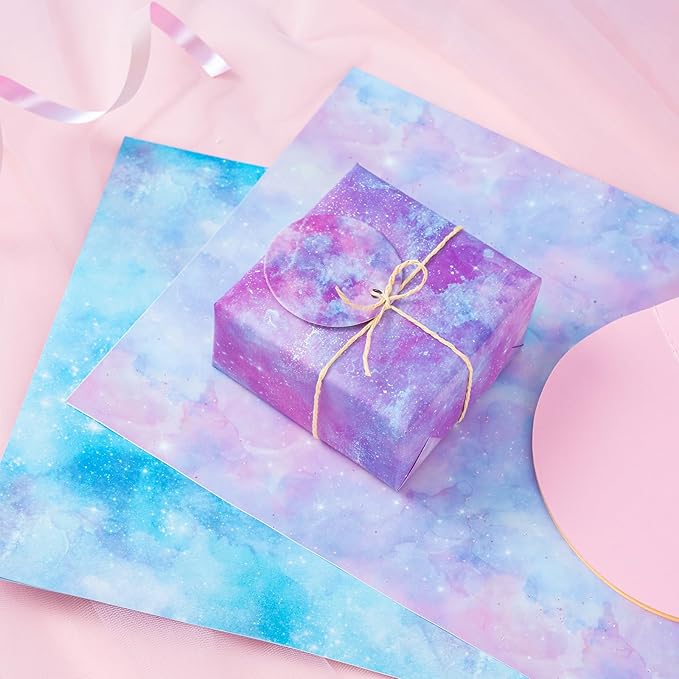 WRAPAHOLIC Wrapping Paper Sheet - 12 Sheets Folded Flat with 12 Gift Tags, Pink-Blue Gradient Design for Party, Baby Showers - 19.7 Inch X 27.5 Inch Per Sheet
