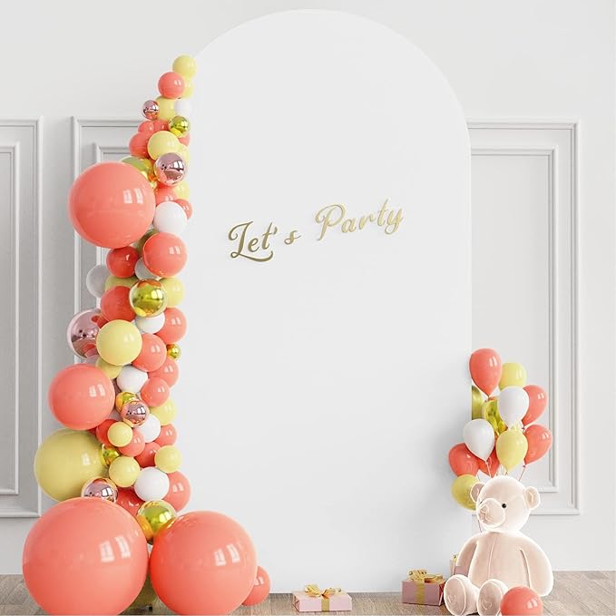 Wokceer 7.2FT Wedding Arch Backdrop Cover Spandex Fitted White Wedding Arch Covers Round Top Chiara Arches Backdrop Cover for Birthday Party Ceremony Banquet Decoration