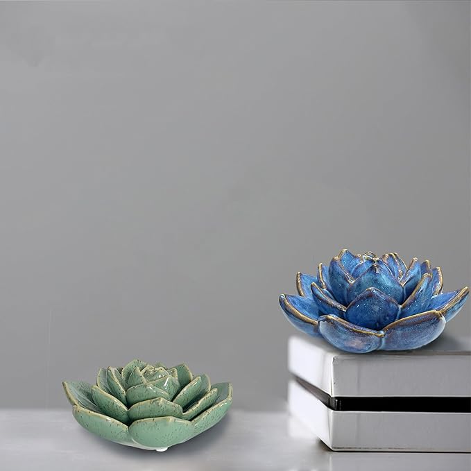 Ceramic Succulent Flowers Table Top with Stable Base, 3D Handmade Tablescape Decorative (Green)