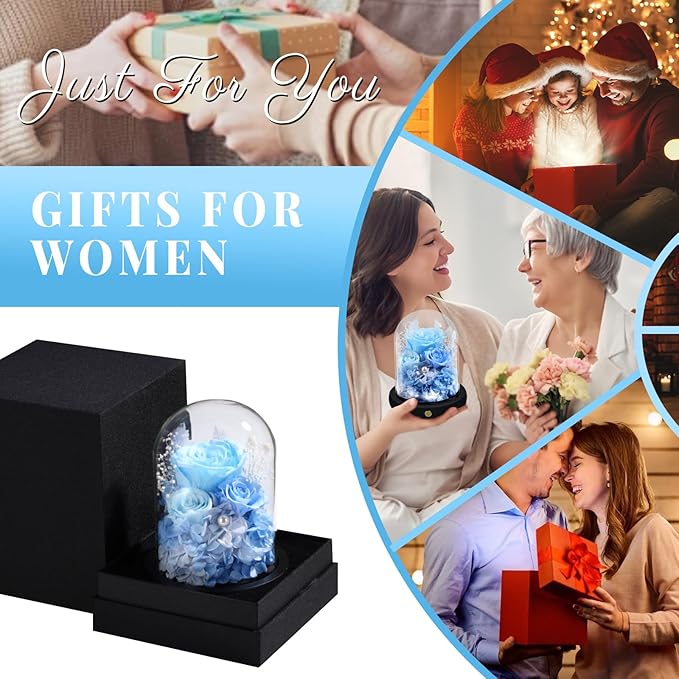 FIACO Preserved Flowers Rose Gifts for Women, Birthday Gifts Eternal Rose in Glass Dome Long-Lasting Real Forever Flowers Gifts for Mom Grandma Wife Girlfriend