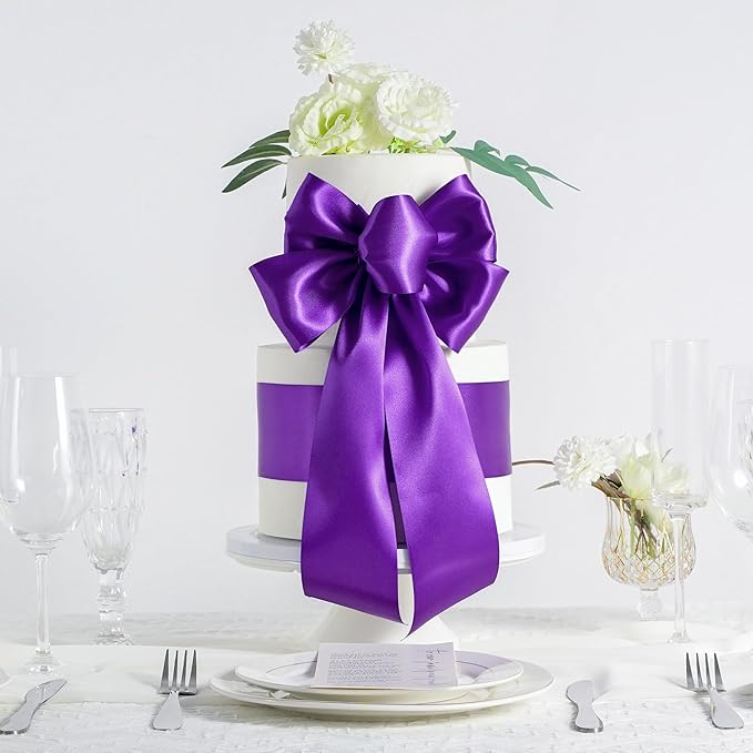 MEEDEE Purple Satin 3 Inch Ribbon Lux Double Faced Satin Ribbon Dark Purple Halloween Ribbons by 10 Yards Purple Ribbons for Christmas Tree, Flower Bouquet, Weddings, Bow Making