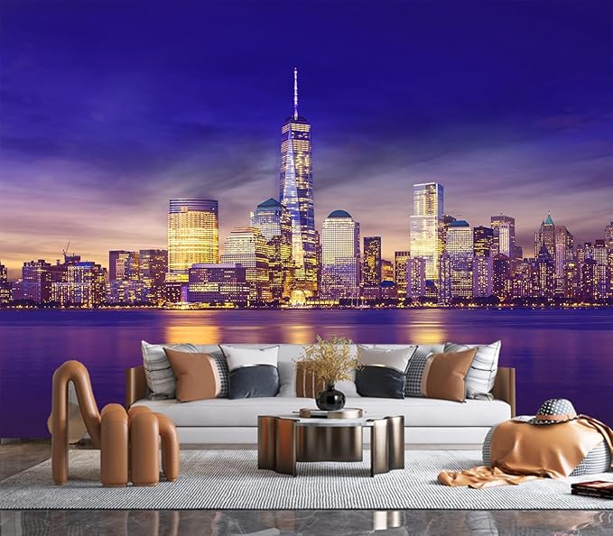Eierme-New York City Skyline lit up at Night time Reflecting Off of The Hudson River 160" x 114"