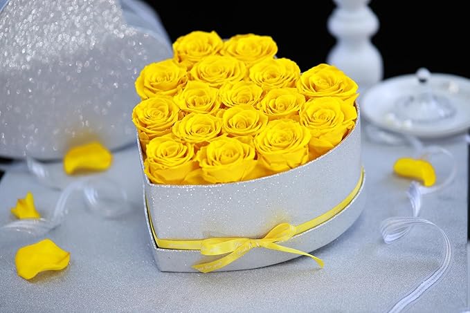 Flowers for Delivery, 16 Yellow Forever Roses in a Box, Preserved Flowers for Anniversary Birthday Mothers Day Valentines Day Gifts for Mom Women, Wife, Girlfriend