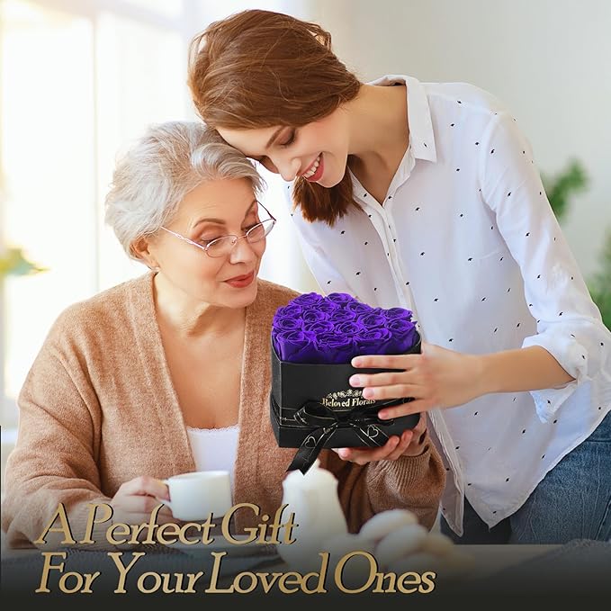 16 Preserved Flowers Rose Birthday Gifts for Women Her Mom Wife Girlfriend Grandma on Valentines Mothers Day Christmas Anniversary Romantic(Purple)