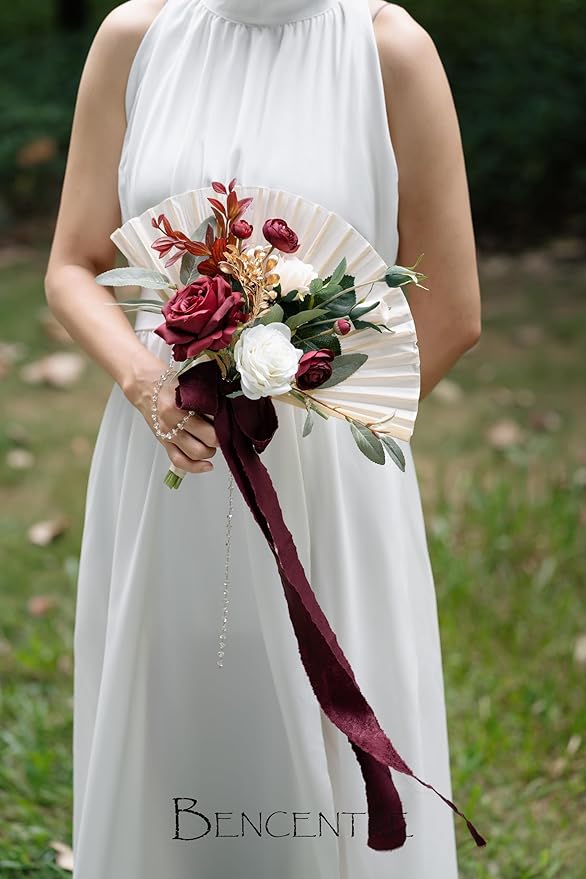 Burgundy Wedding Bouquet,Bridesmaid Bouquet for Wedding Ceremony Anniversary, Party and French Rustic Vintage Wedding,Artificial Flowers