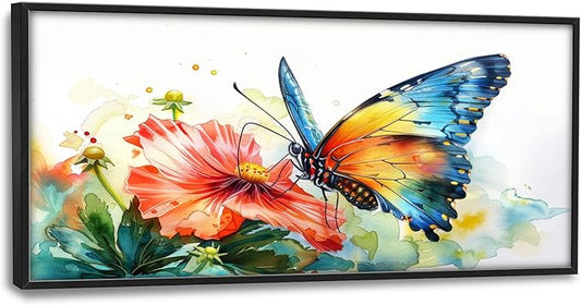 Framed Large Pictures Wall Art for Living Room, Butterfly Oversized Wall Decor Colorful Butterfly Floral Canvas Print Painting Modern Extra Large Framed Artwork for Bedroom Office 60"x30"