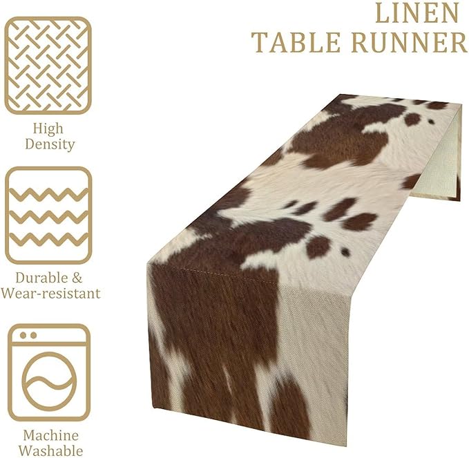 Cow Print Table Runner, Brown Cowhide Western Style Runner Country Farmhouse Cottage Patten Decoration for Home Kitchen Dining,13x60 Inch