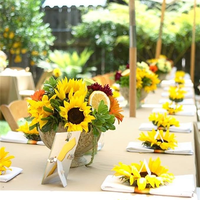 Artificial Flower 18pcs Three Different Sizes of Silk Sunflower Heads Real Looking Fake Sunflower for Hat Trim Cake Flower Home Décor Flower Wall Fence Wreath Wedding Baby Shower(Yellow)