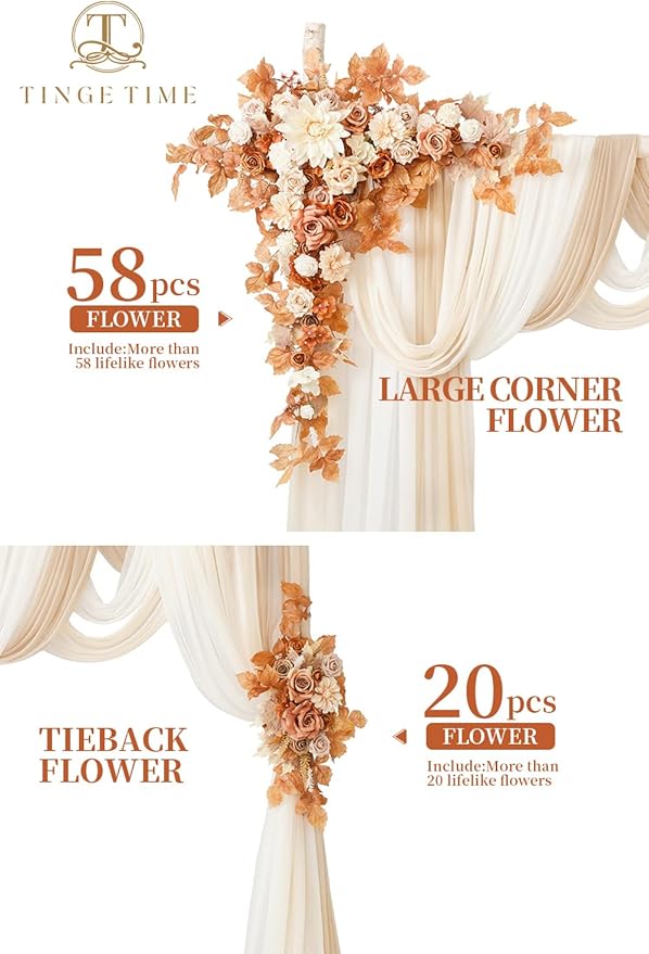 TINGE TIME Artificial Arch Flowers Kit Pack of 5, Wedding Decorations for Reception with Hanging Flowers, Wedding Arch Silk Floral Arrangements Ceremony Backdrop Bridal Shower Outdoor Party Decor
