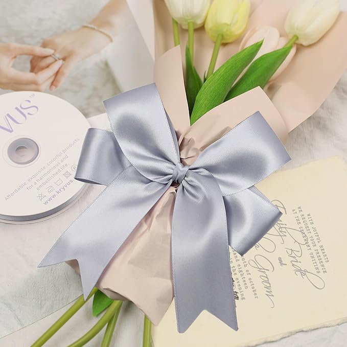 Gray Satin Ribbon, Double Faced 2 Inch X 50 Yards Gray Ribbon, Premium Satin Ribbon for Gift Wrapping, Crafts, Hair Bow Making, Sewing, Flower Bouquet, Wedding Party Decor