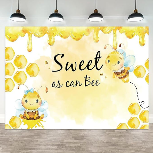 7x5ft Baby Shower Backdrop Sweet as Can Bee Photography Background Honeycomb Honey Yellow Bumblebee Boys Girls Kids Birthday Party Banner Decorations Newborn Gender Reveal Photo Booth Prop