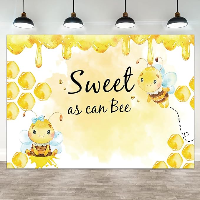 8x6ft Baby Shower Backdrop Sweet as Can Bee Photography Background Honeycomb Honey Yellow Bumblebee Boys Girls Kids Birthday Party Banner Decorations Newborn Gender Reveal Photo Booth Prop