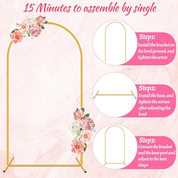7.2FT Metal Arch Backdrop Stand,Gold Wedding Arched Backdrop Stand Frame for Wedding Party Balloon Decoration Birthday Graduation Ceremony Baby Shower Garden Floral