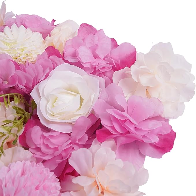 DouSeiAi 12Pcs Artificial Flower Wall Panel 3D Floral Backdrop Walls 15" X 15" Flower Wall Decor Flower Backdrop Faux Flowers Panel for Wedding Party Home Decoration, White/Deep Pink