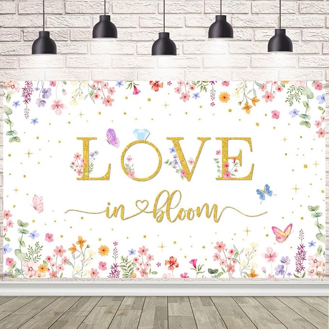 7x5ft Love in Bloom Bridal Shower Decorations Backdrop Wildflower Wedding Shower Background Lower Floral Engagement Wedding Bachelorette Party Decor Supplies Photo Booth Props